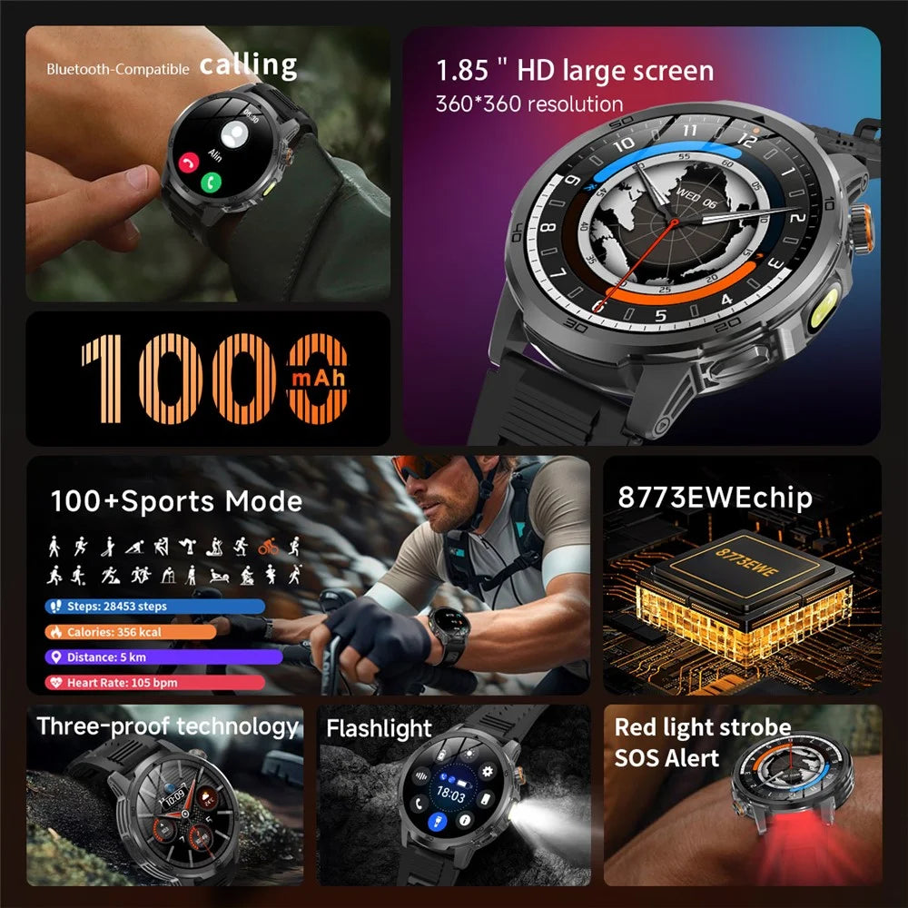 AK95 Multi-Functional Smart Watch Bluetooth-Compatible IP68 Waterproof Sports Watch with Heart Rate Monitor - Black + Silicone Strap - 5