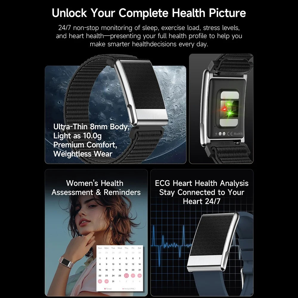 E900 Screenless Fitness Smart Watch ECG Heart Rate Monitor Blood Oxygen Tracker Sports Bracelet - Woven Strap / Black - 4