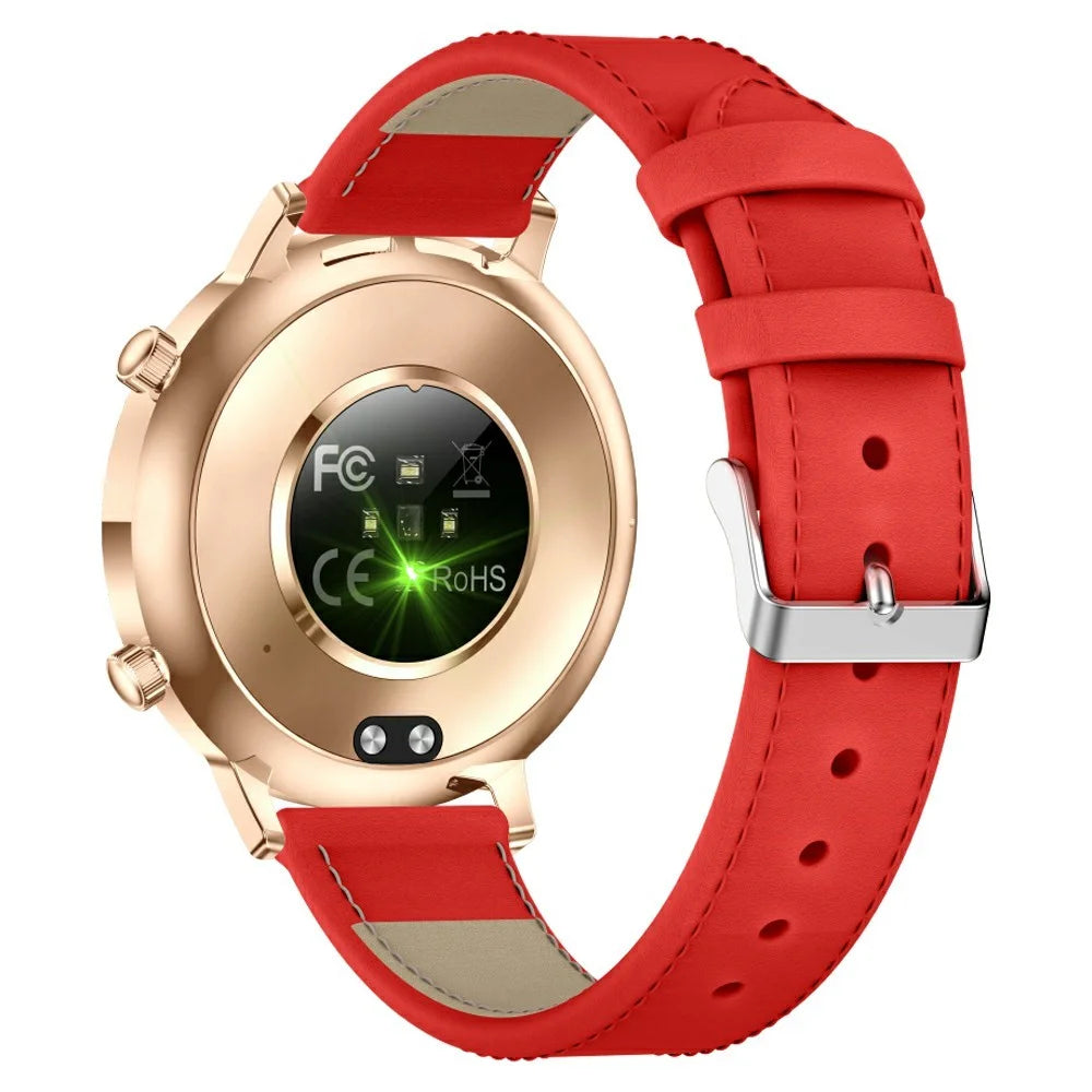 MK96 Leather Strap Smart Watch 1.32 Inch AMOLED Screen Women Health Monitor Bluetooth-compatible Calling Wristwatch - Red - 3