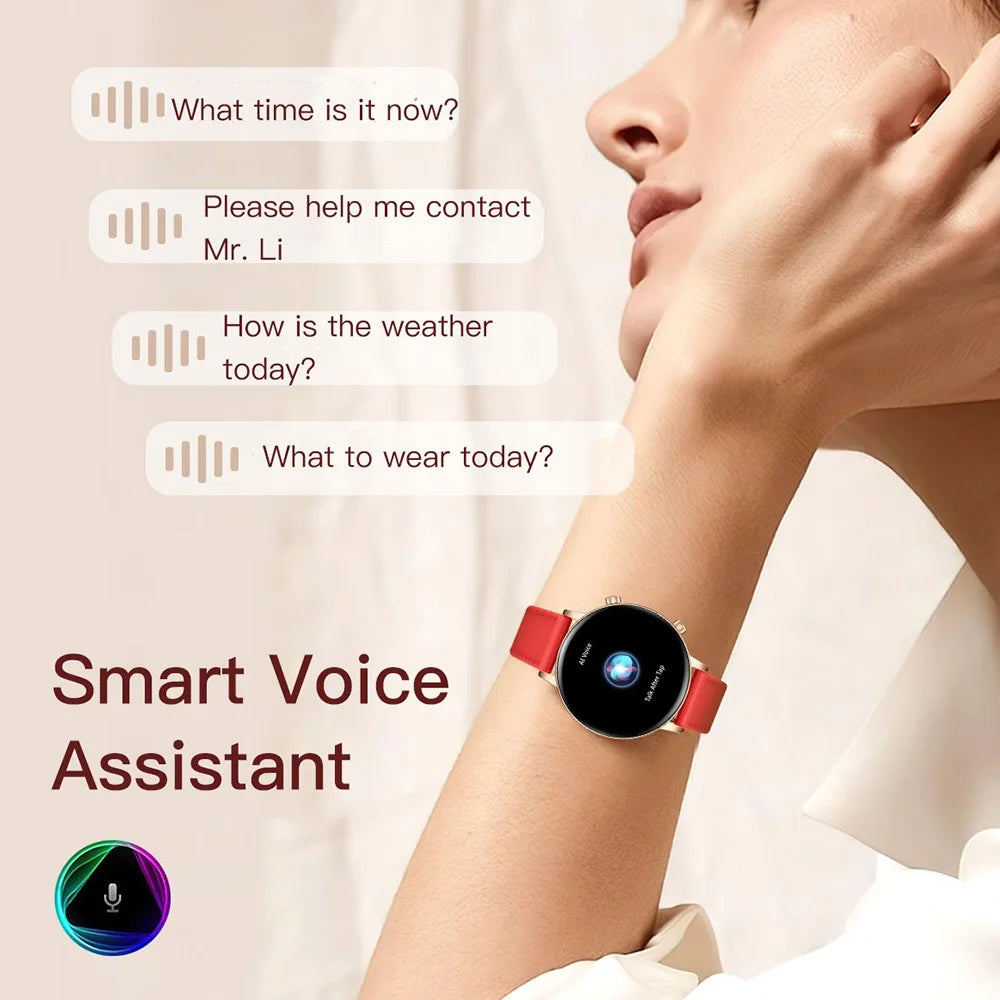 MK96 Leather Strap Smart Watch 1.32 Inch AMOLED Screen Women Health Monitor Bluetooth-compatible Calling Wristwatch - Red - 5