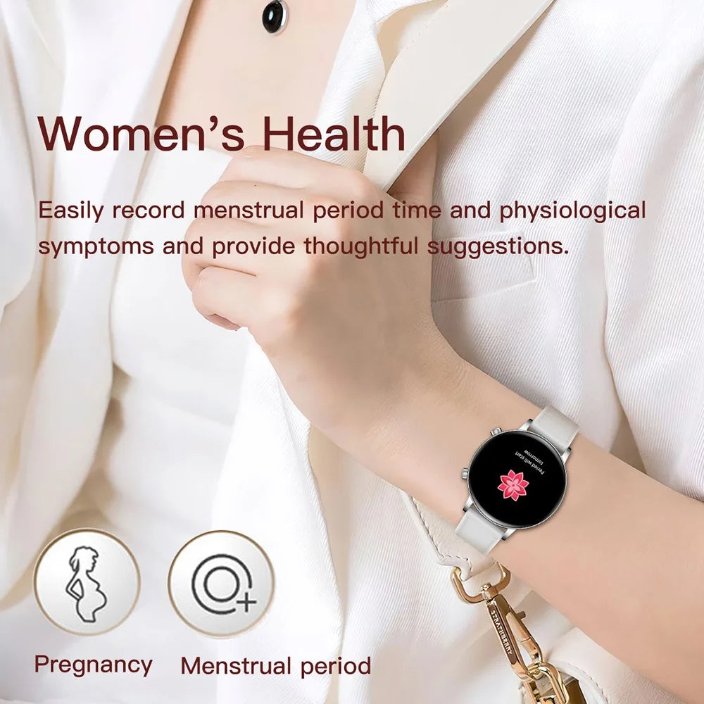 MK96 Leather Strap Smart Watch 1.32 Inch AMOLED Screen Women Health Monitor Bluetooth-compatible Calling Wristwatch - Red - 7