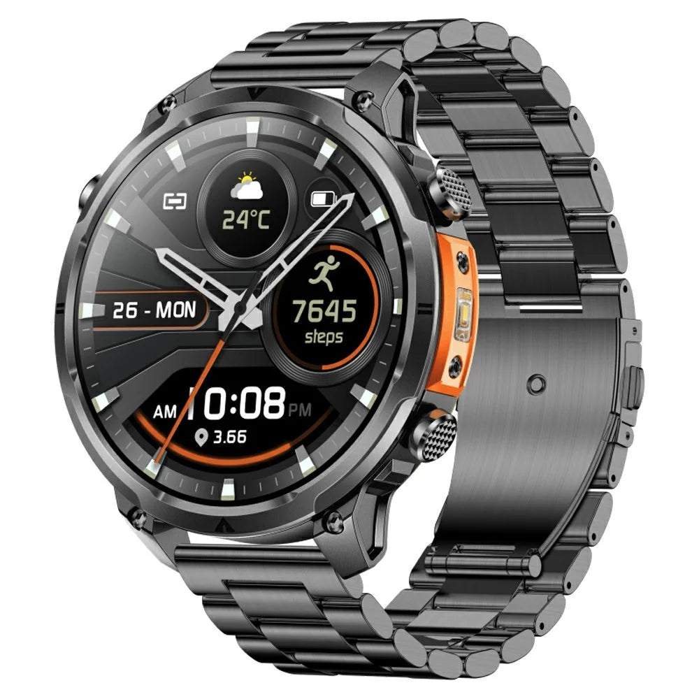 MK100 1.7 Inch Large Screen Smart Watch for Men GPS Multi Satellite Positioning Heart Rate Blood Oxygen Monitor - Black / Steel Strap - 1