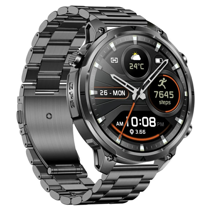 MK100 1.7 Inch Large Screen Smart Watch for Men GPS Multi Satellite Positioning Heart Rate Blood Oxygen Monitor - Black / Steel Strap - 2