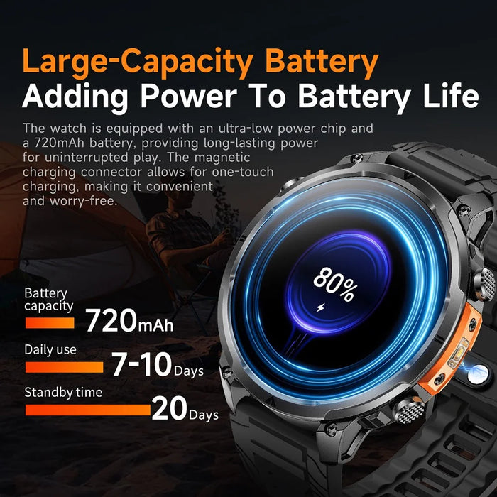 MK100 1.7 Inch Large Screen Smart Watch for Men GPS Multi Satellite Positioning Heart Rate Blood Oxygen Monitor - Black / Steel Strap - 7