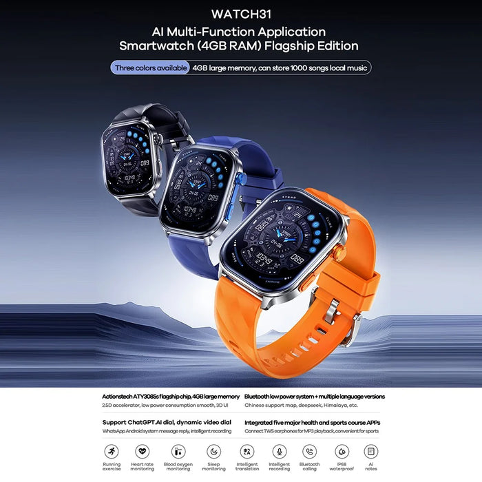 REMAX WATCH31 AI Smart Watch Multi-Function Bluetooth-compatible Calling Health Monitor Wristwatch, 4GB RAM - Blue - 2