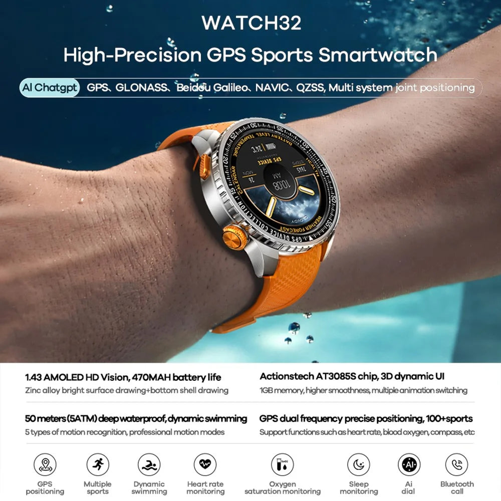 REMAX WATCH32 5ATM Waterproof GPS Smart Watch 100+ Sport Modes 1.43 Inch AMOLED Screen Wristwatch - Blue - 2
