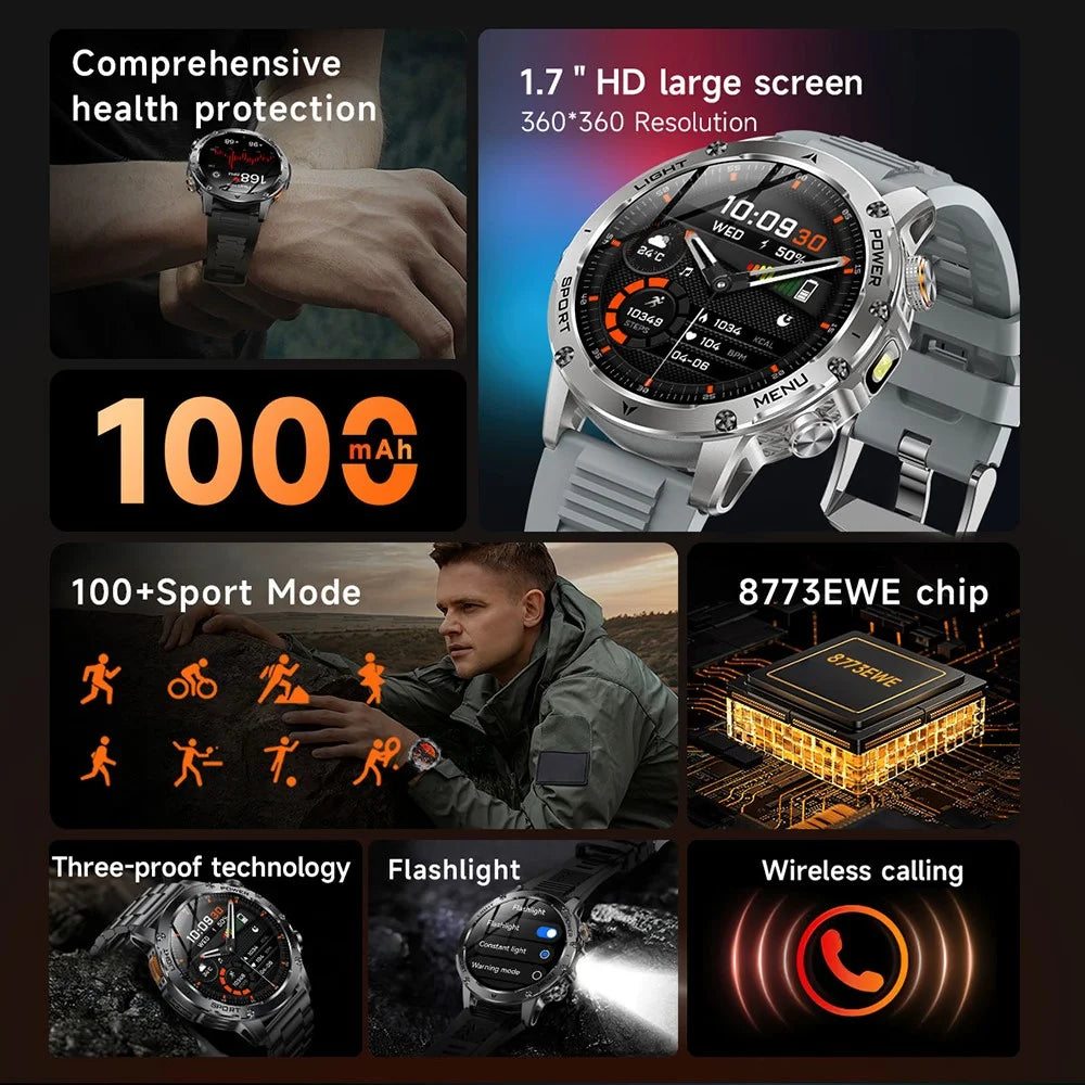 AK87 Smart Watch 1.7-inch HD Screen Outdoor Sports Bracelet with BT Calling, Health Monitoring - Silver / Silicone Strap - 5