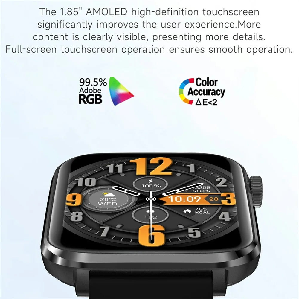 V82 Smart Watch 1.85 Inch AMOLED HD Display Fitness Health Bracelet with BT Calling, Silicone Strap - Black - 4