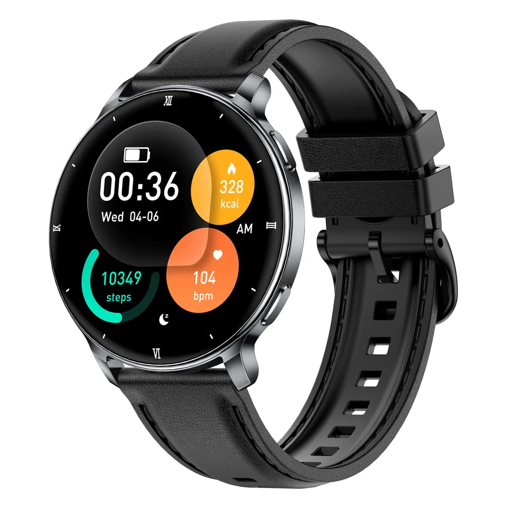 HT39 1.32 inch AMOLED Smart Watch BT Call Electric Band with Heart Rate Blood Pressure Monitoring - Black (Silicone Strap) - 1