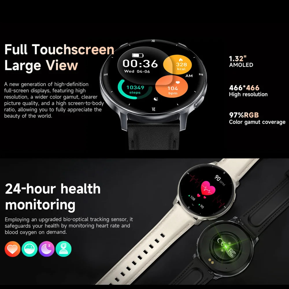 HT39 1.32 inch AMOLED Smart Watch BT Call Electric Band with Heart Rate Blood Pressure Monitoring - Black (Silicone Strap) - 3