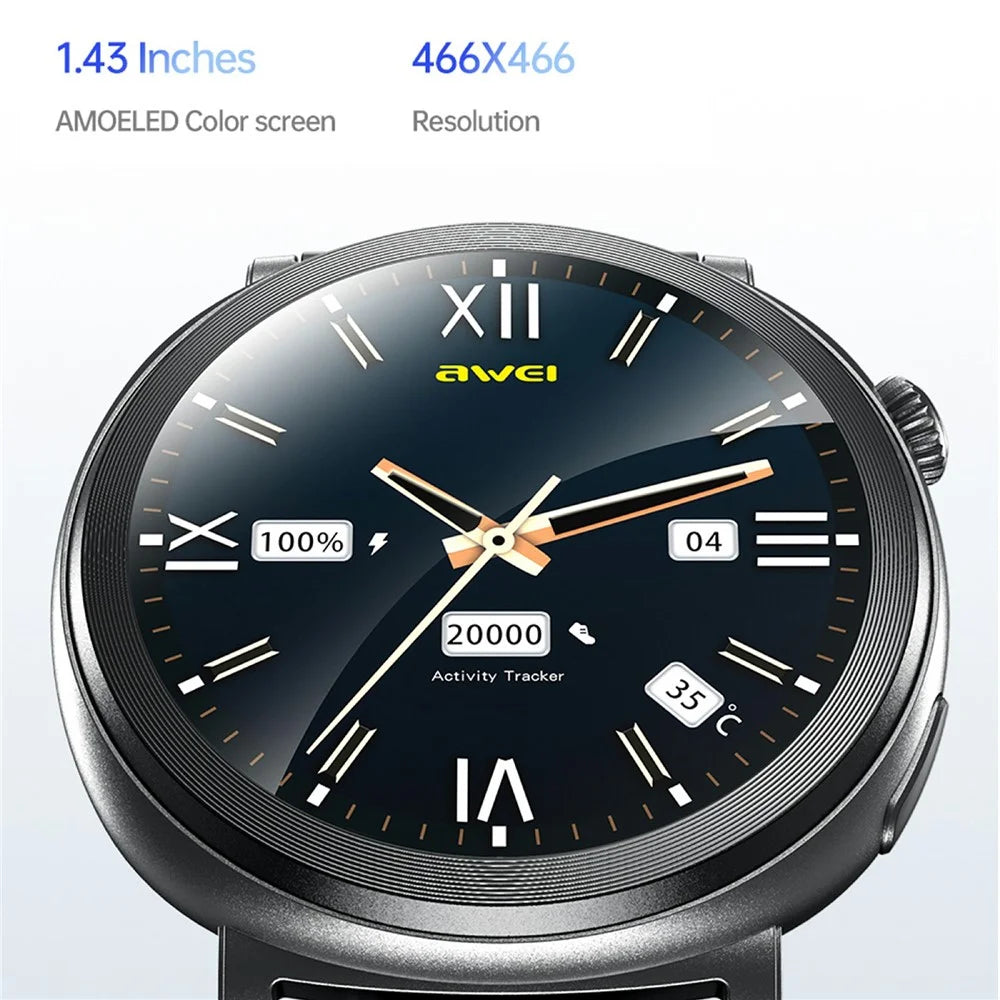 AWEI H18 Heart Rate Monitor Bluetooth-compatible Calling Smart Watch 1.43 Inch AMOLED Screen Sports Wristwatch - Black - 2