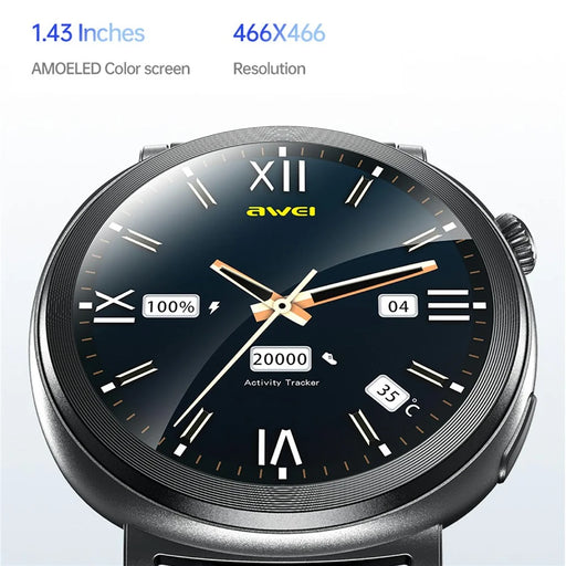AWEI H18 Heart Rate Monitor Bluetooth-compatible Calling Smart Watch 1.43 Inch AMOLED Screen Sports Wristwatch - Black - 2