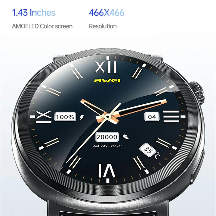 AWEI H18 Heart Rate Monitor Bluetooth-compatible Calling Smart Watch 1.43 Inch AMOLED Screen Sports Wristwatch - Black - 2
