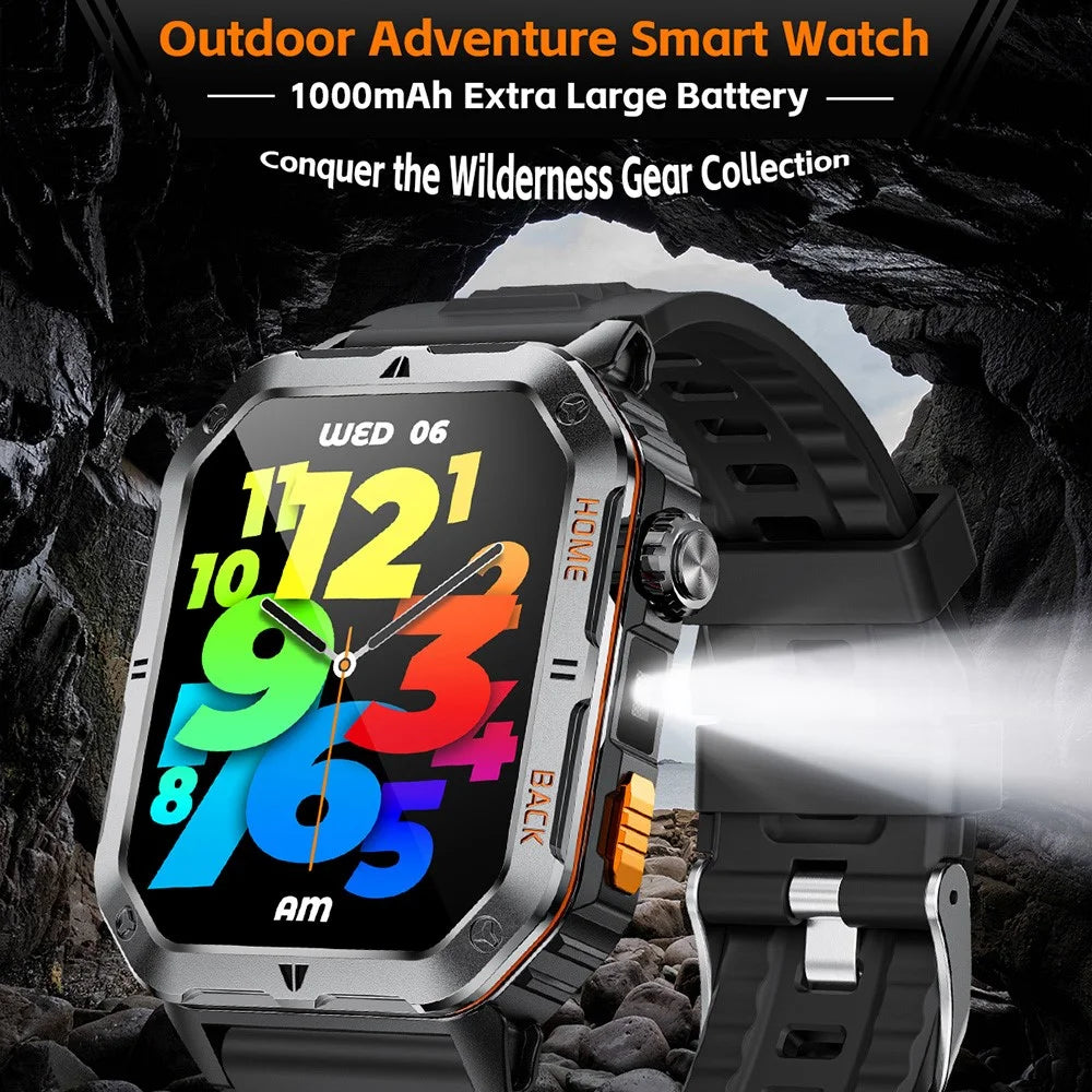 MT62 Outdoor Adventure Smart Watch IP68 Waterproof 2.01 Inch IPS Screen Fitness Tracker Built-in LED Flashlight - Black - 6
