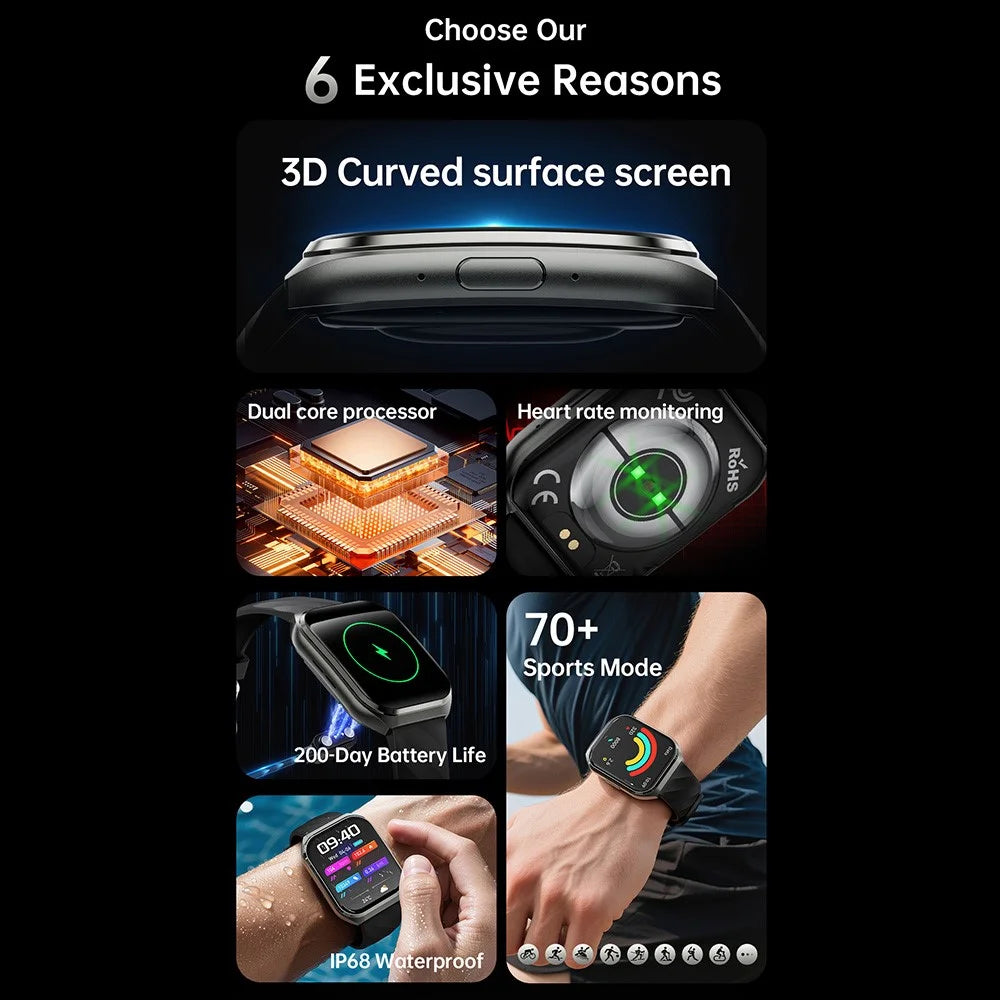 MT66 Silicone Strap Smart Watch 1.83 Inch IPS Screen Fitness Tracker IP68 Waterproof Heart Rate Monitor - Black - 6