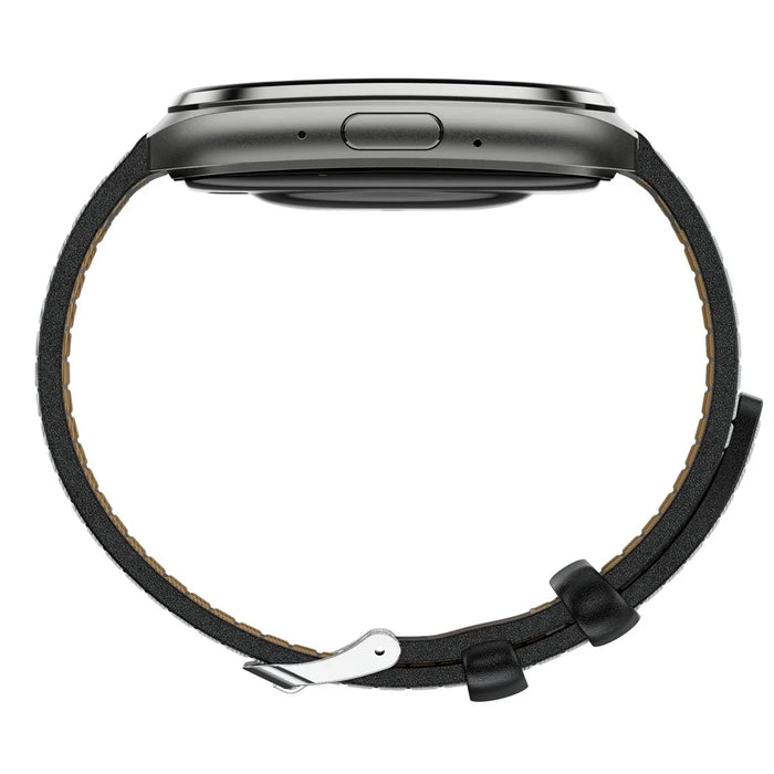 MT66 Leather Strap Smart Watch 1.83 Inch IPS Screen Fitness Tracker IP68 Waterproof Heart Rate Monitor - Black - 6