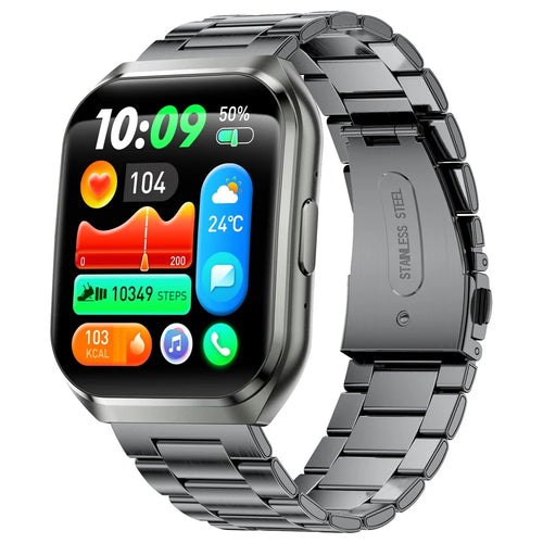 MT66 Steel Strap Smart Watch 1.83 Inch IPS Screen Fitness Tracker IP68 Waterproof Heart Rate Monitor - Black - 1
