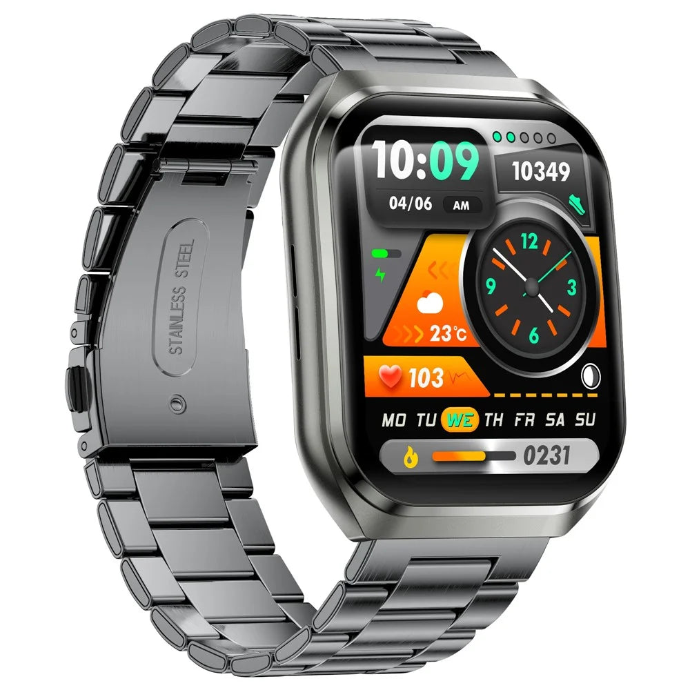 MT66 Steel Strap Smart Watch 1.83 Inch IPS Screen Fitness Tracker IP68 Waterproof Heart Rate Monitor - Black - 7