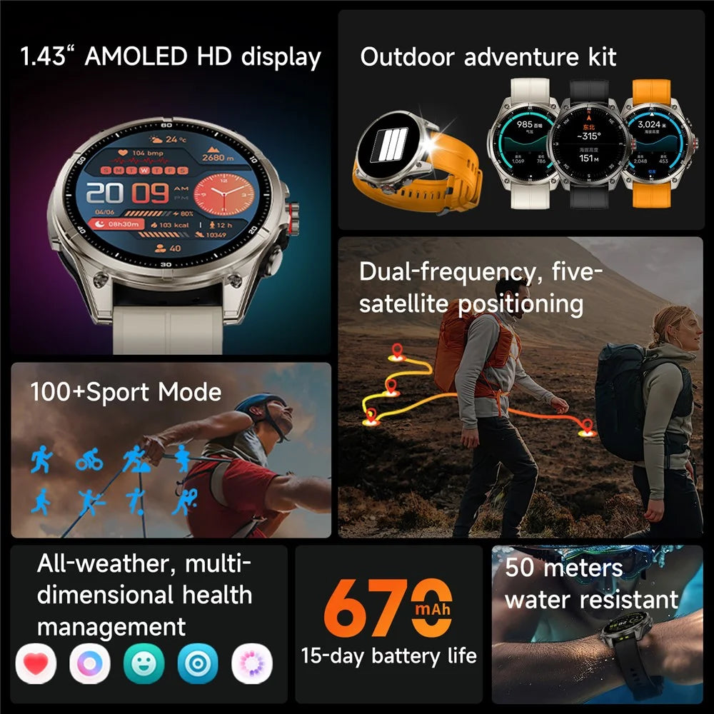 FT66 1.43 Inch AMOLED Screen Smart Watch 5 ATM Waterproof GPS Track Health Monitor Bluetooth-compatible Call Wrist Watch - Black - 6
