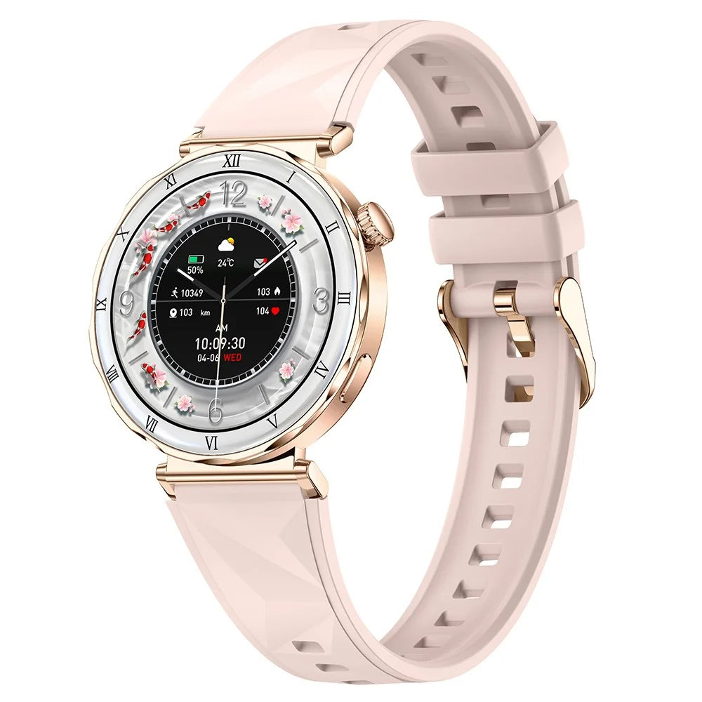 i222 1.19 Inch AMOLED Screen Smart Watch for Women Health Monitor Fitness Tracker Watch, Silicone Strap - Gold+Pink - 1