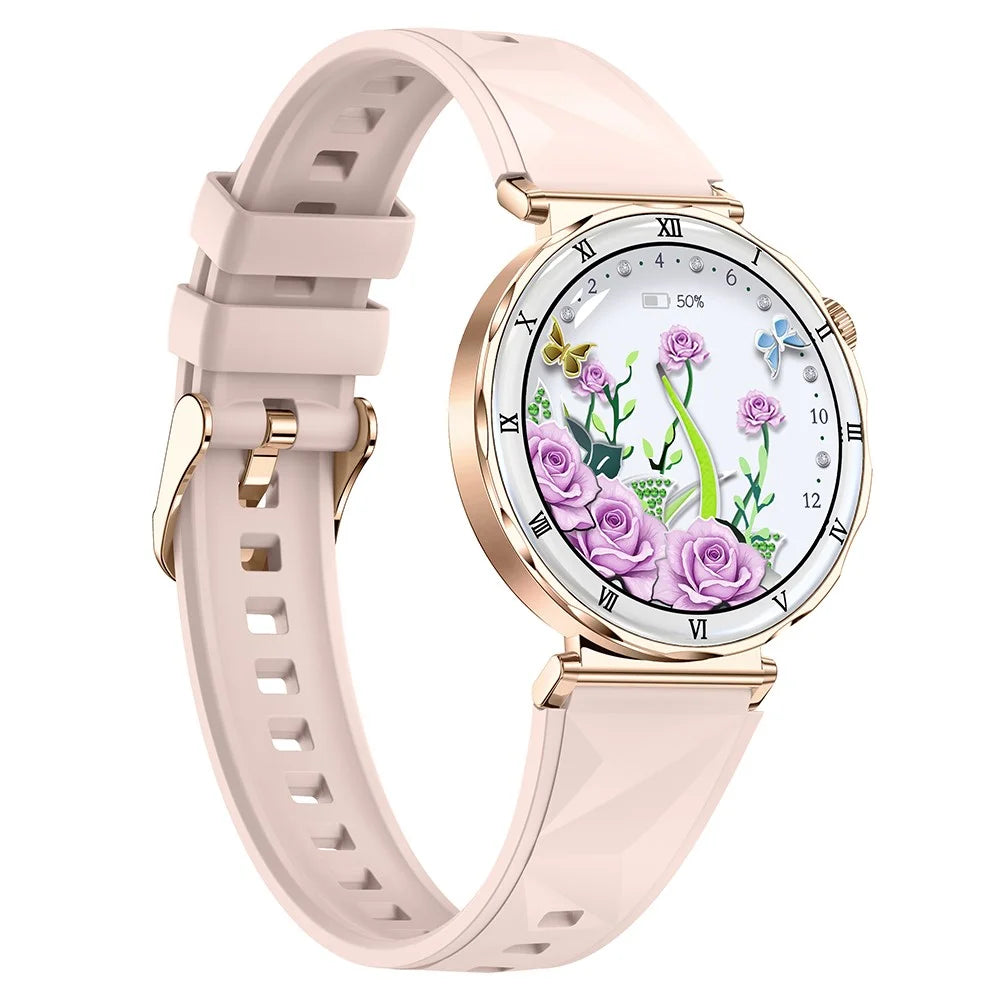 i222 1.19 Inch AMOLED Screen Smart Watch for Women Health Monitor Fitness Tracker Watch, Silicone Strap - Gold+Pink - 2