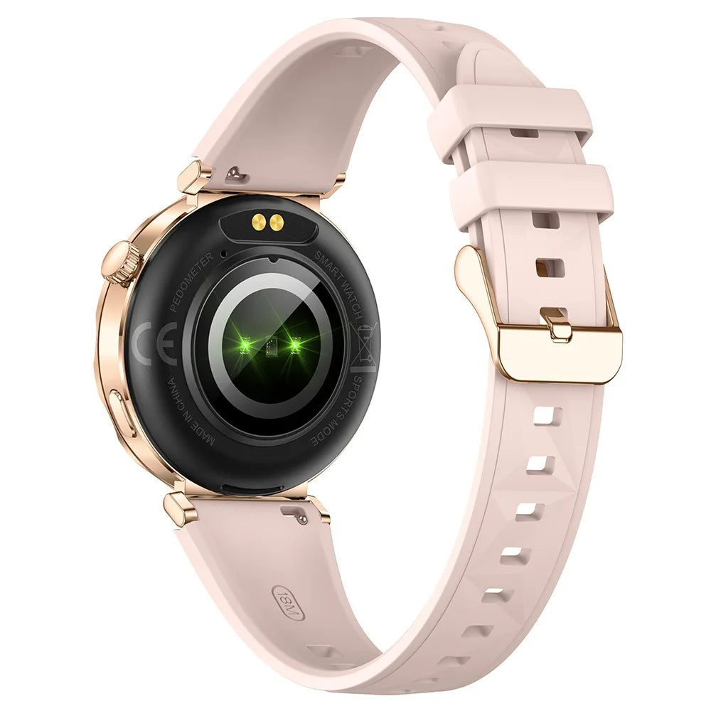 i222 1.19 Inch AMOLED Screen Smart Watch for Women Health Monitor Fitness Tracker Watch, Silicone Strap - Gold+Pink - 3