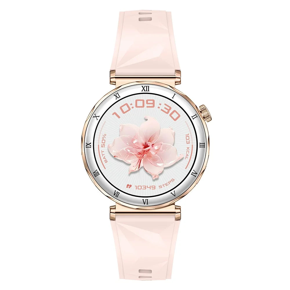 i222 1.19 Inch AMOLED Screen Smart Watch for Women Health Monitor Fitness Tracker Watch, Silicone Strap - Gold+Pink - 4