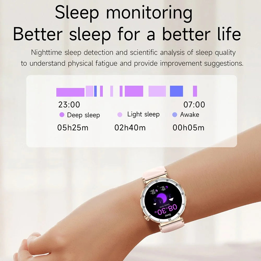 i222 1.19 Inch AMOLED Screen Smart Watch for Women Health Monitor Fitness Tracker Watch, Silicone Strap - Gold+Pink - 5