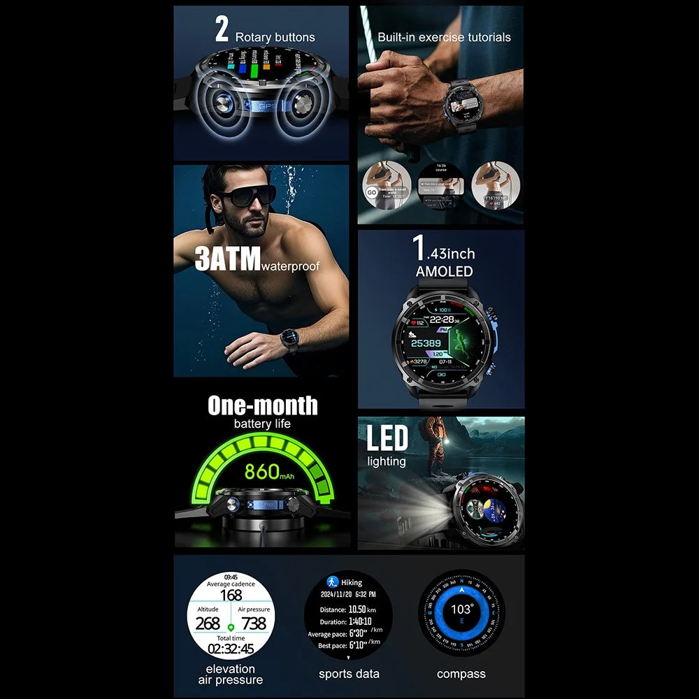 C175C Smart Watch 1.43 inch AMOLED GPS 4GB Memory 860mAh 100+ Sports Modes Watch for Outdoor - Black - 6