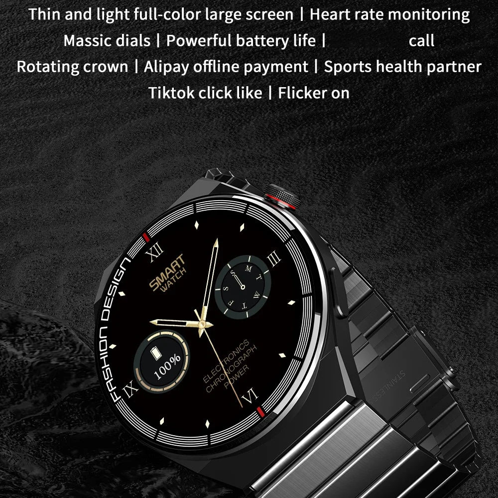 H4 promax Smart Watch Bluetooth-compatible Call Health Monitor 50+ Sports Modes NFC Wristwatch - Black Steel Strap - 2
