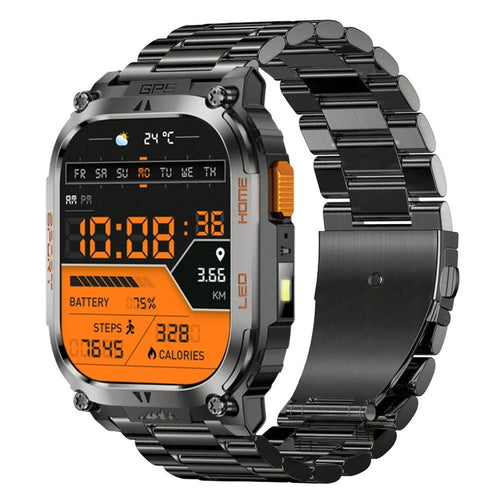 QX18 2.01 Inch Bluetooth-compatible Call Smart Watch IP68 Waterproof GPS Outdoor Sports Health Monitor, Steel Strap - 1