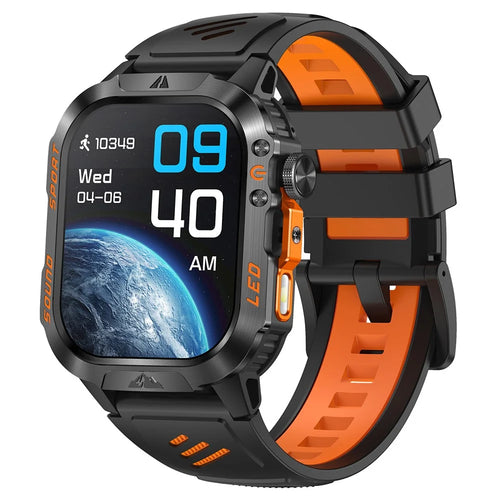 HT46 Sports Smart Watch with Colored Band 2.01 Inch IPS 1200mAh Battery IP68 Waterproof LED Flashlight Bluetooth-compatible Calling Health Monitor for Outdoor Adventure - Black  /  Orange - 1