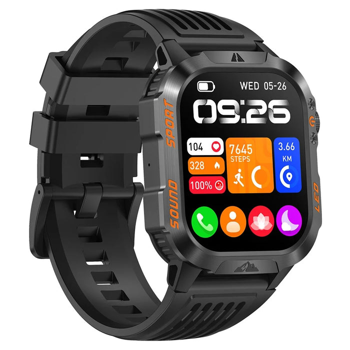 HT46 Sports Smart Watch 2.01 Inch IPS 1200mAh Battery IP68 Waterproof LED Flashlight Bluetooth-compatible Calling Health Monitor for Outdoor Adventure - Black - 2