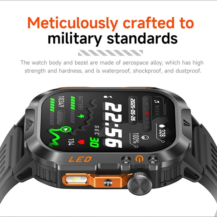 HT46 Sports Smart Watch 2.01 Inch IPS 1200mAh Battery IP68 Waterproof LED Flashlight Bluetooth-compatible Calling Health Monitor for Outdoor Adventure - Black - 5
