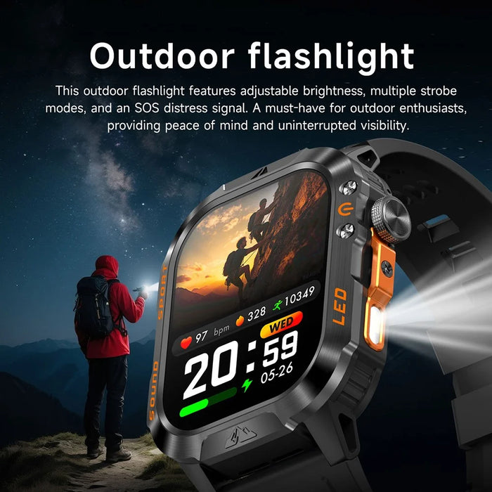 HT46 Sports Smart Watch 2.01 Inch IPS 1200mAh Battery IP68 Waterproof LED Flashlight Bluetooth-compatible Calling Health Monitor for Outdoor Adventure - Black - 6
