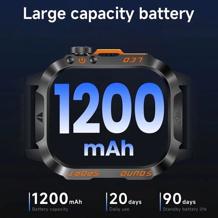 HT46 Sports Smart Watch 2.01 Inch IPS 1200mAh Battery IP68 Waterproof LED Flashlight Bluetooth-compatible Calling Health Monitor for Outdoor Adventure - Black - 7