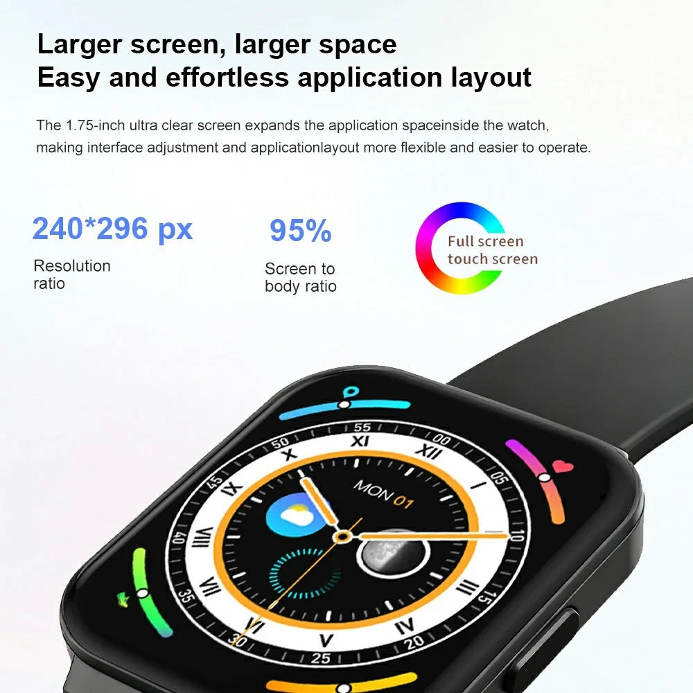D16 Smart Watch 1.75 Inch HD Screen Bluetooth-compatible IP68 Waterproof Call Heart Rate Sleep Health Monitoring Watch - Black - 4