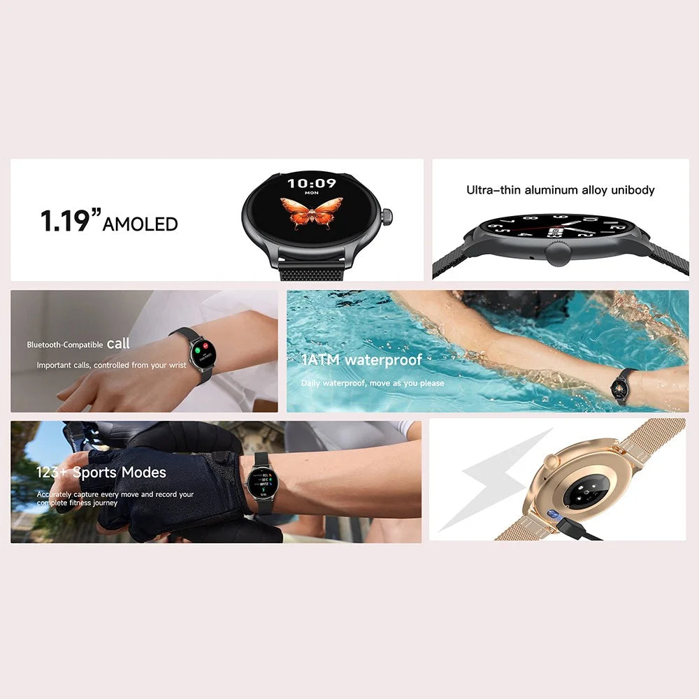 L05 Women Smart Watch 1.19" AMOLED Screen Bluetooth-compatible Call Music Heart Rate Health Monitor - Black - 4