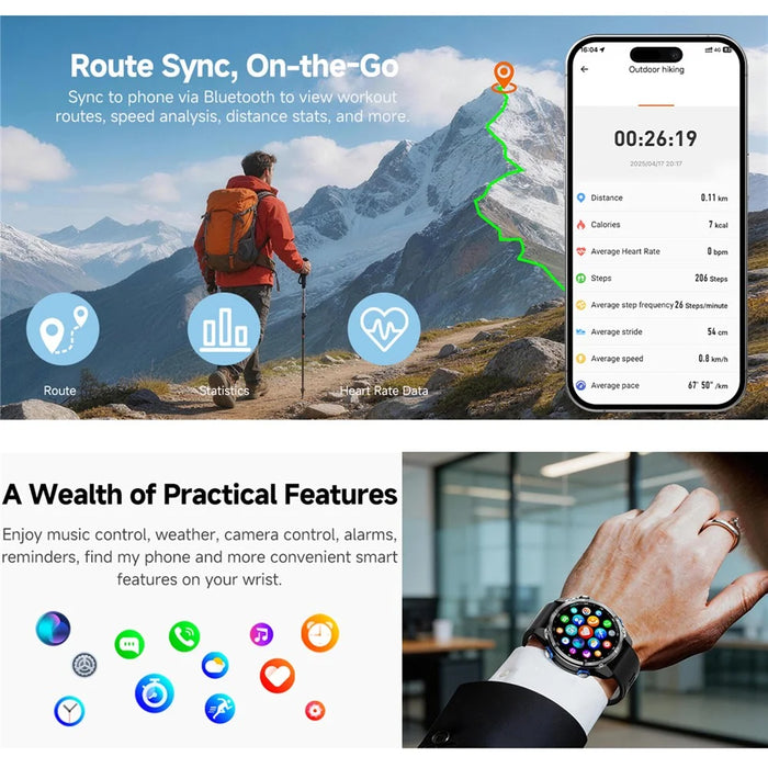 HD350 Pro Smart Watch 1.32 Inch AMOLED Screen GPS 6 Satellite 100+ Sports Modes 3ATM Waterproof 540mAh Health Monitor for Outdoor - Tarnish - 3