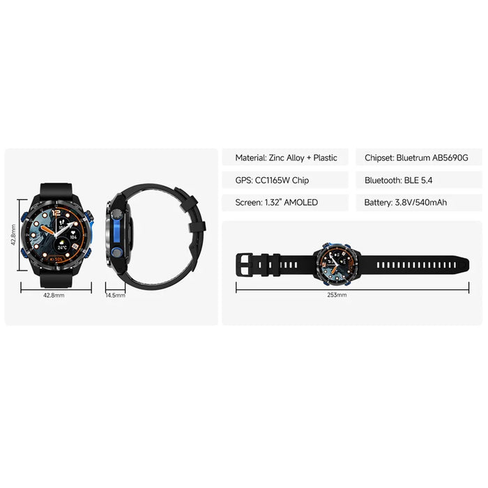 HD350 Pro Smart Watch 1.32 Inch AMOLED Screen GPS 6 Satellite 100+ Sports Modes 3ATM Waterproof 540mAh Health Monitor for Outdoor - Tarnish - 7