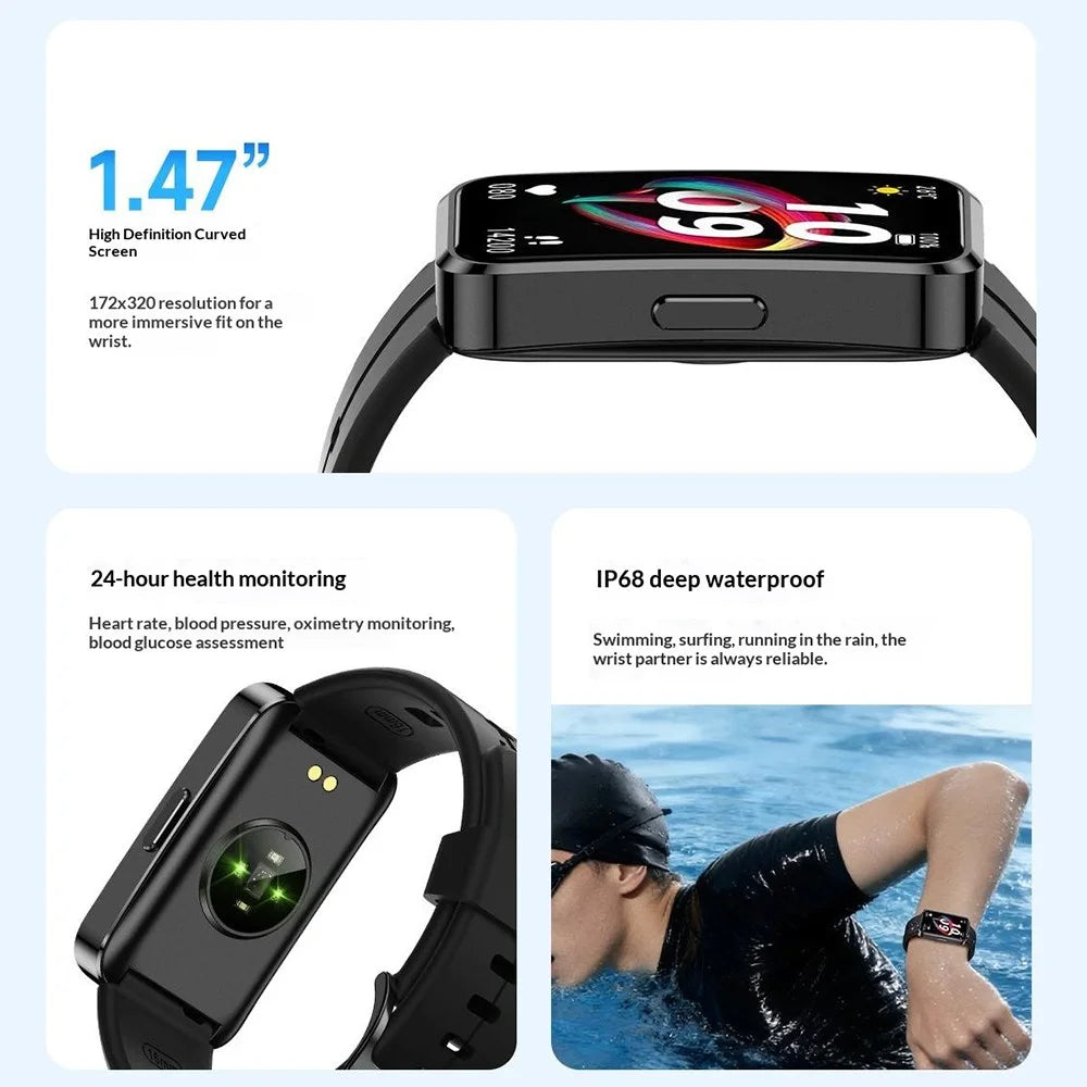 X10 Smart Bracelet Smart Watch Fitness Tracker 1.47 Inch HD Display IP68 Waterproof Heart Rate Blood Oxygen Sleep Monitor for Sports - Black - 2