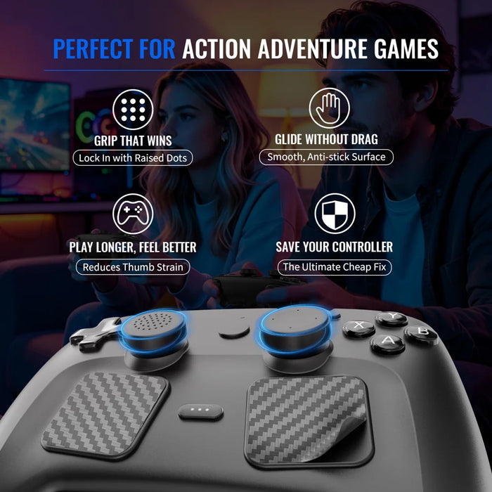 JYS-SDM011 For Steam Controller (2nd generation) Silicone Thumbstick Caps Back Button Pads Touchpad Stickers Set - Black - 2