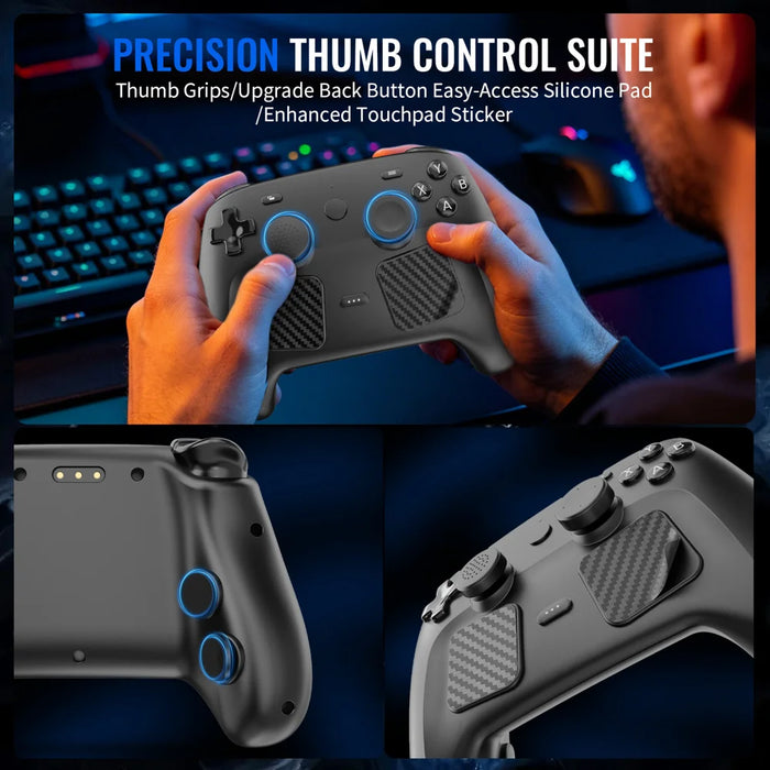JYS-SDM011 For Steam Controller (2nd generation) Silicone Thumbstick Caps Back Button Pads Touchpad Stickers Set - Black - 3