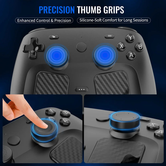 JYS-SDM011 For Steam Controller (2nd generation) Silicone Thumbstick Caps Back Button Pads Touchpad Stickers Set - Black - 4