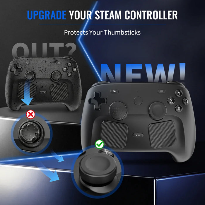 JYS-SDM011 For Steam Controller (2nd generation) Silicone Thumbstick Caps Back Button Pads Touchpad Stickers Set - Black - 7
