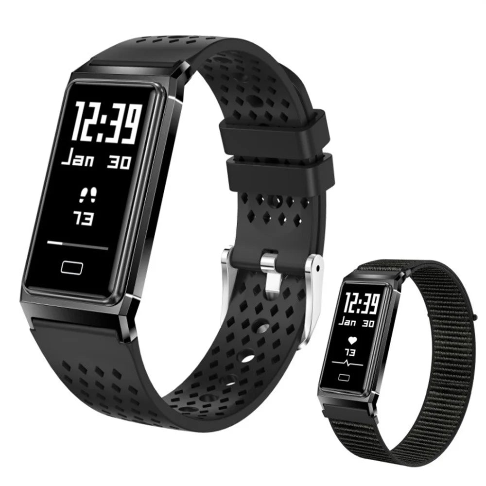 B11 Ultra Thin Smart Wristband with Silicone  /  Nylon Straps Fitness Tracker 0.96 Inch OLED Heart Rate Blood Oxygen IPX8 Waterproof Sleep Monitor Bracelet - Black - 1