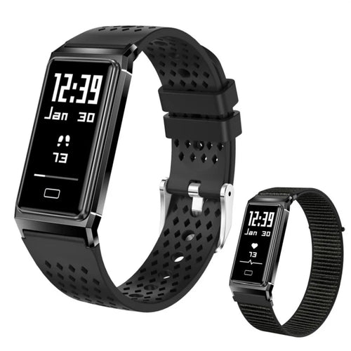B11 Ultra Thin Smart Wristband with Silicone  /  Nylon Straps Fitness Tracker 0.96 Inch OLED Heart Rate Blood Oxygen IPX8 Waterproof Sleep Monitor Bracelet - Black - 1
