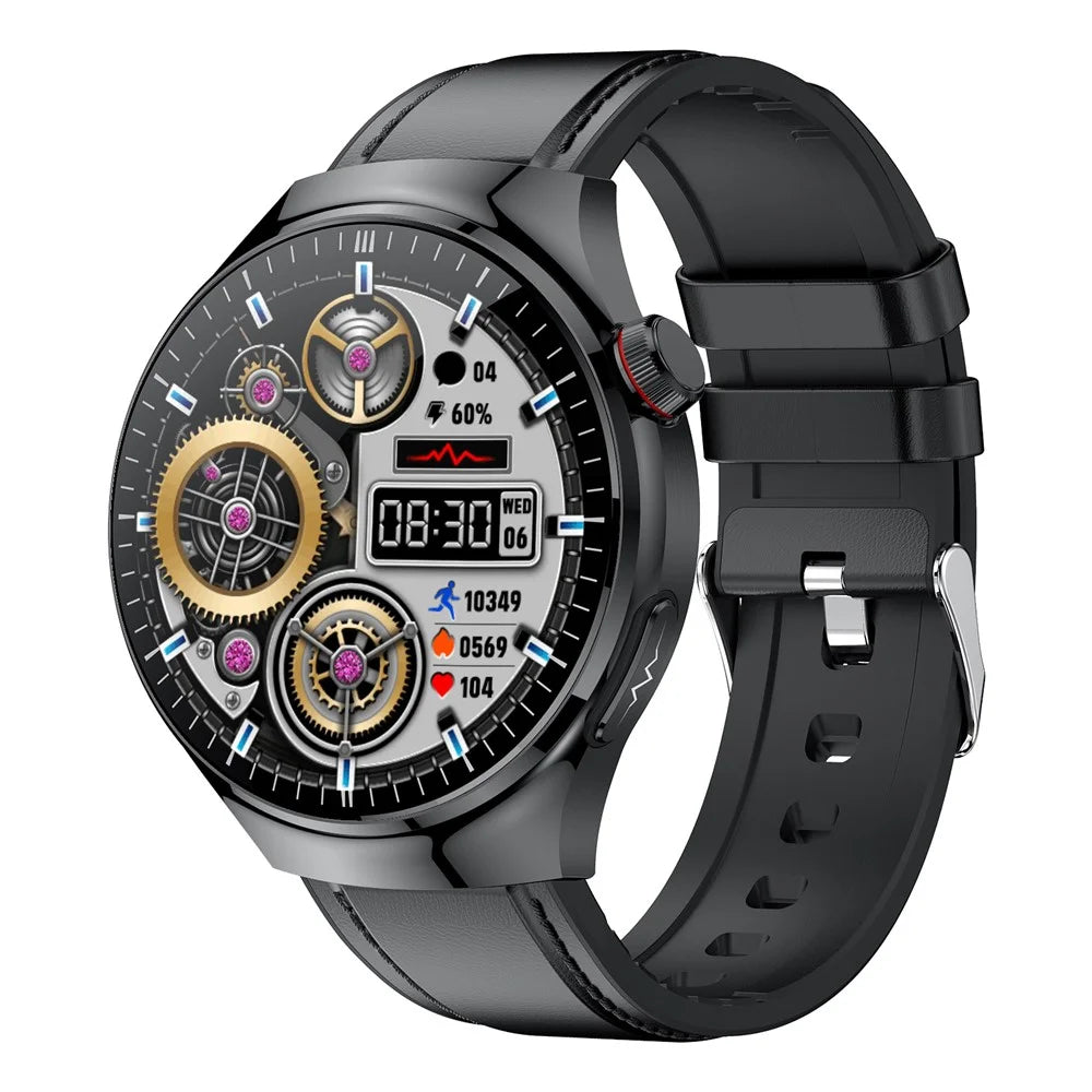 TK26Pro Smart Watch with Leather Strap ECG Heart Rate Blood Pressure 1.43 Inch AMOLED Bluetooth-compatible Call 380mAh One-Touch Health Monitor - Black - 1