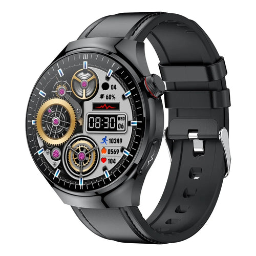 TK26Pro Smart Watch with Leather Strap ECG Heart Rate Blood Pressure 1.43 Inch AMOLED Bluetooth-compatible Call 380mAh One-Touch Health Monitor - Black - 1