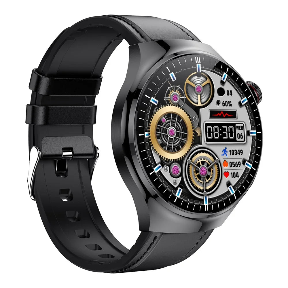 TK26Pro Smart Watch with Leather Strap ECG Heart Rate Blood Pressure 1.43 Inch AMOLED Bluetooth-compatible Call 380mAh One-Touch Health Monitor - Black - 2